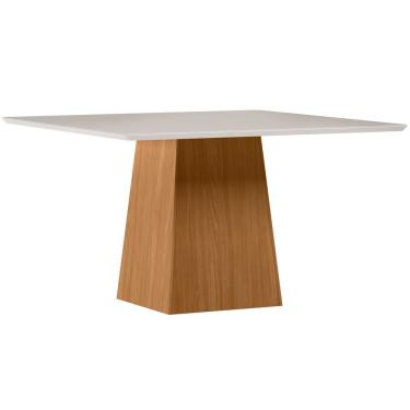Imagem de Mesa de Jantar para 6 Lugares 1,35m Quadrada Tampo Mdf com Vidro Barbara Ypê/Off White - New Ceval
