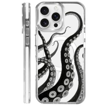Imagem de CARLOCA Para iPhone 15 Pro Max compatível com Magsafe capa branca transparente, proteção de silicone macio à prova de choque, carga magnética, estampa moderna, tinta preta, estilo tatuagem perna de