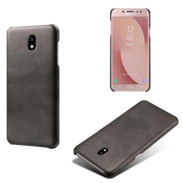 Imagem de Capa para Samsung Galaxy J7 PRO,Proteção contra quedas,Casca de volta de cor sólida simples,Design de couro de imitação de plástico-Black