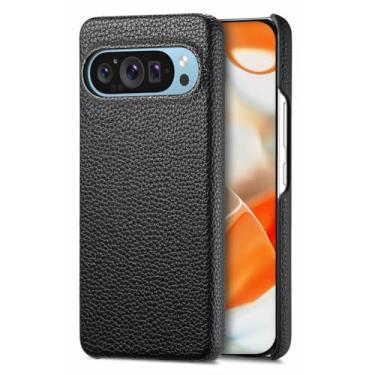 Imagem de POYUFRG Capa fina para Google Pixel 10 Pro/10 Pro XL/10, capa de couro com padrão de lichia minimalista compatível com carregamento sem fio, preta, 10 Pro