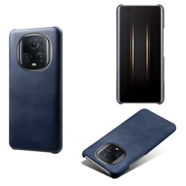 Imagem de Capa para Honor Magic 5 Ultimate,Proteção contra quedas,Casca de volta de cor sólida simples,Design de couro de imitação de plástico-Blue