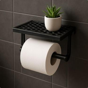 Imagem de Porta Papel Higiênico Preto Com Bandeja Organizadora Integrada Modelo 