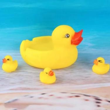 Imagem de Kit 4 Pato emborrachado Patinho 4 peças brinquedo para banho de bebe