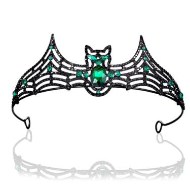 Imagem de Black Vampire Bat Tiara Halloween Headpiece Black & Green Rhinestone Gothic Women Crown Girls Headband Hair Crown Masquerade Costume Accessory For Baroque Cosplay Costume Scary Dress Up