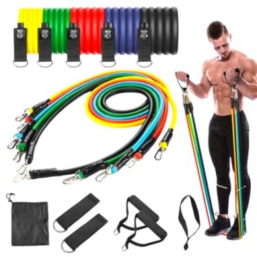 Imagem de Kit Elástico para Musculação com 5 Níveis de Resistência, Faixas Elásticas para Exercícios em Casa, Treino Completo com Acessórios
