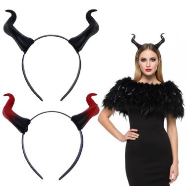 Imagem de CAKKA Devil Horns Headband, 2-Pack Fantasy Black & Red Dragon Horns for Halloween Costume, Halloween Dress Up for Party Cosplay Costume Hair Accessory Supplies