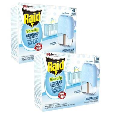 Imagem de Kit 2 Repelente Elétrico Líquido Raid Family 45 Noites Aparelho + Refi