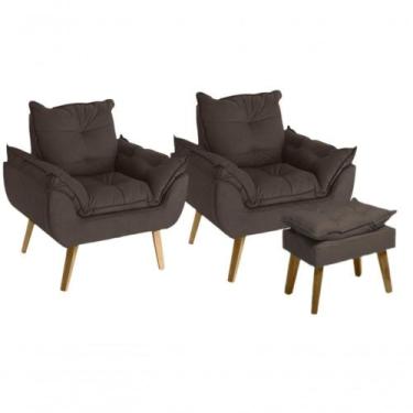 Imagem de Kit 02 Poltrona/cadeira Decorativa E Puff Glamour Opala Com Pés Quadra