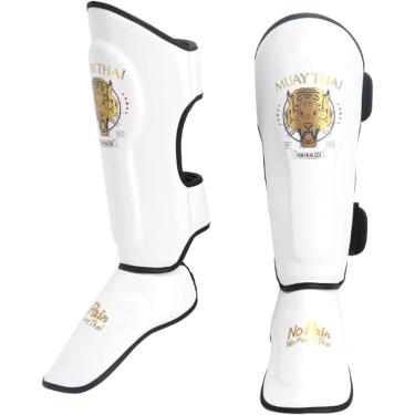 Imagem de Caneleiras Muay Thai, Almofadas De Treino De Muay Thai, Caneleiras De Kickboxing Muay Thai, Couro De Couro, Almofadas De Proteção De Perna, Equipamento De Treino De Sparring, Para, White, M