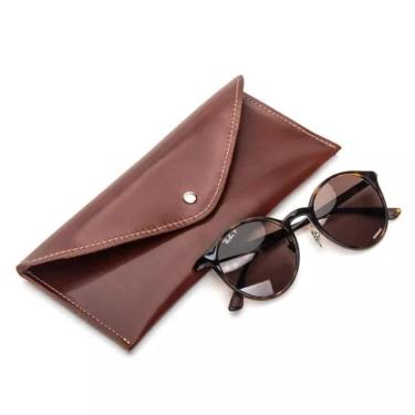 Imagem de Estojo De Óculos Luxo Em Couro Legítimo Premium Bertoni Pull Up Havana