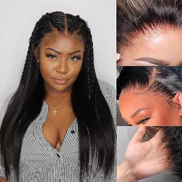 Imagem de Derun Peruca de cabelo humano real HD 13 x 6 cabelo humano 180% densidade cabelo virgem liso invisível 0,1 mm ultra-fino renda suíça sem cola nós descoloridos linha do cabelo limpa com cabelo de bebê