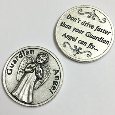 Imagem de Guardian Angel Token Coin Protection Protect Don't Drive Faster than your Guardian Angel Can Fly Catholic Religious