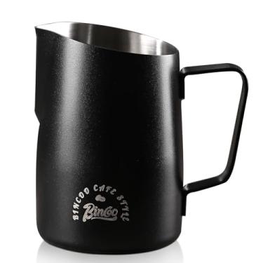 Imagem de Jarra para espumar leite, 600 ml, aço inoxidável, 600 ml, espumador de café, copo de leite com alça e balança (preto)