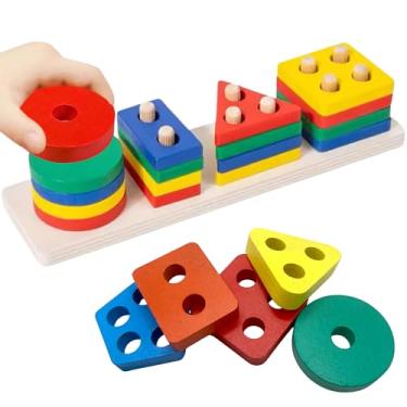 Imagem de Brinquedo Educativo de Madeira Montessori – Formas Geométricas Coloridas com Pinos, Estimula Coordenação Motora, Aprendizado e Desenvolvimento Infantil