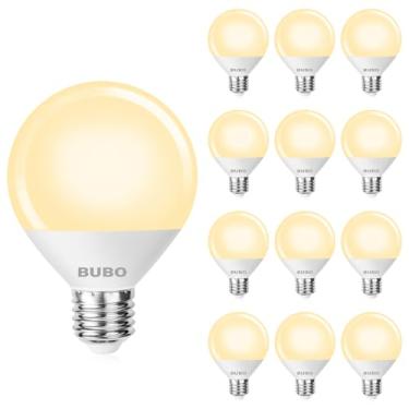 Imagem de BUBO Lâmpadas para banheiro sobre espelho, equivalente a 60 watts, branco macio 2700K, lâmpada globo G25 800 lúmens, lâmpada redonda com base média E26, 7W, não regulável, pacote com 12