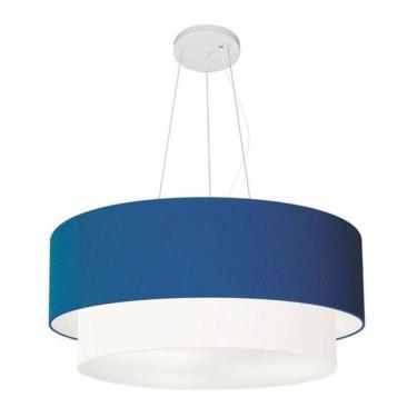 Imagem de Lustre Pendente Duplo Cilíndrico Vivare Md-4082 Cúpula Tecido 60x50cm - Bivolt Azul-marinho-branco 110v/220v