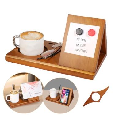 Imagem de Suporte de mesa de madeira para descanso de leitura, suporte de página de livro, marcador de página de polegar, foto ou nota magnética, acessórios para livros, canto de livro triangular com xícara,