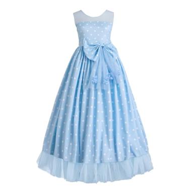 Imagem de Wrsaqxuz Vestido infantil para meninas com bolinhas, sem mangas, vestido de princesa, Azul-celeste, 6-7 Anos