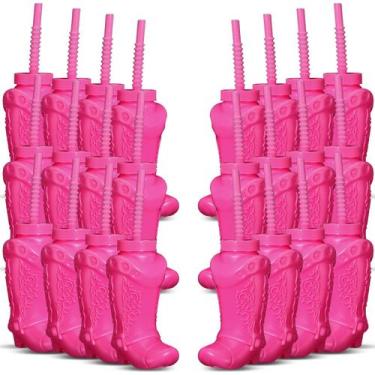 Imagem de Copos de plástico para botas Cowboy Hoolerry 10 onças com canudos e ta