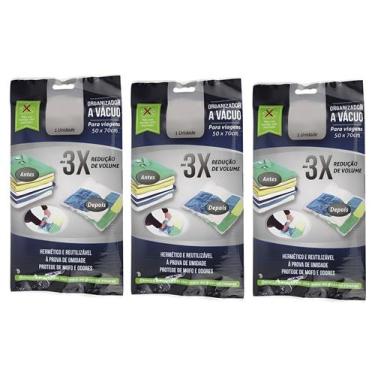 Imagem de Kit 3 Saco a Vácuo para Cobertor Roupas Toalhas Travesseiros 50x70cm -
