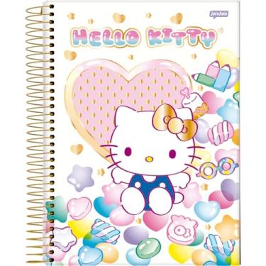 Imagem de Jandaia - Caderno Espiral Universitário CD 10 Matérias 160 Fls Hello Kitty Coração Rosa FSC