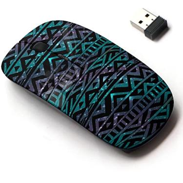 Imagem de Mouse sem fio de 2,4 G com design de padrão fofo para todos os laptops e desktops com nano receptor - tribal asteca preto