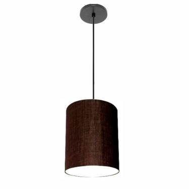 Imagem de Lustre Luminária Pendente Vivare Free Lux Pe-4103pr Cúpula Em Tecido 15x20cm Café Canopla Preta E Fio Preto