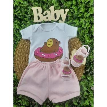 Imagem de Conjunto Sandalia Com Body E Short Bebe Menina Capivara Estampado Verã