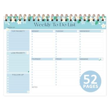 Imagem de Bloco de notas semanal, agenda sem data com 52 folhas (21 x 28 cm), agenda semanal de mesa para mulheres e homens, escola em casa e trabalho (I-Flower)