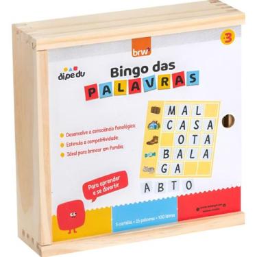 Imagem de Jogo Educativo Bingo Loto Das Palavras Em Madeira 130 Peças - BRW