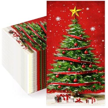 Imagem de Homlouue Guardanapos de papel de Natal, guardanapos de Natal com 3 camadas, descartáveis, guardanapos de Natal descartáveis, papel de guardanapo de férias, toalhas de mão de hóspedes para banheiro