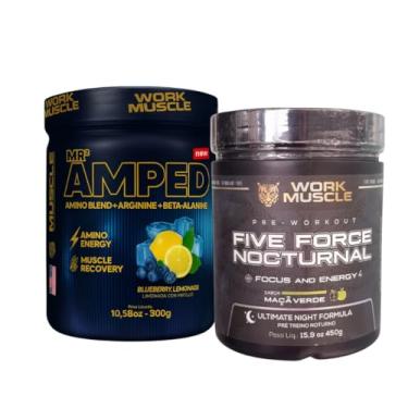 Imagem de WORKMUSCLE, Kit Pré Treino Five Force Nocturnal + Blend de Aminoácidos (Maçã verde)