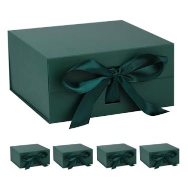 Imagem de OEMVALATY Caixa de presente verde, caixas de presente de 35 x 30 x 12 cm com tampas para presentes com fecho magnético e fita para casamento, armazenamento, aniversário (pacote com 5)
