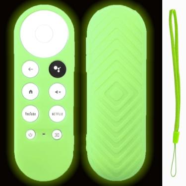 Imagem de Capa de controle remoto Glow compatível com Chromecast com Google TV HD 2022/4K 2020 controle remoto por voz - TOKERSE capa protetora de silicone antiderrapante à prova de choque com cordão que brilha