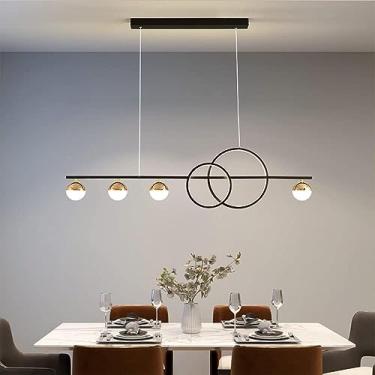 Imagem de Lustre moderno de meados do século preto de 4 luzes, retangular, controle remoto, regulável, longo, linear, LED, luminárias pendentes para ilha de cozinha, montagem no teto, lâmpada dourada