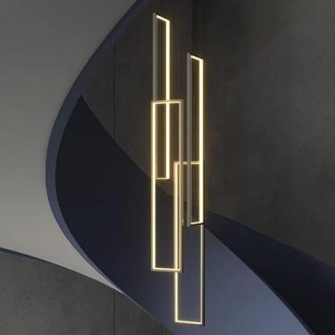 Imagem de Lustre Grande Lustre para Hall de Entrada Remoto Regulável LED Escada Lustre Moderno Dourado Industrial Longo Linear Pendente Luz para Espiral Hall Sala de Estar Hotel, Escuro 32X200cm