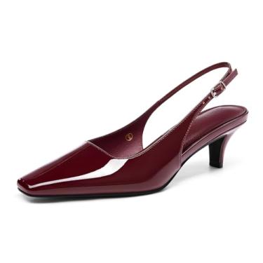 Imagem de Coutgo Sapato social feminino gatinho de salto baixo com bico quadrado e fivela e fivela, Vermelho-marrom, 36