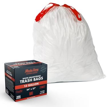 Imagem de Made Here Sacos de lixo comerciais resistentes de 13 galões com cordão – Forros brancos para lixeiras para escritório, limpeza e uso em instalações, resistente a vazamentos, 200 unidades