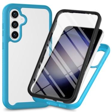 Imagem de Capa protetora de 360° para Samsung Galaxy A35 5G, à prova de poeira e à prova de choque com protetor de tela temperado integrado, capa de telefone traseira fina resistente (azul celeste)