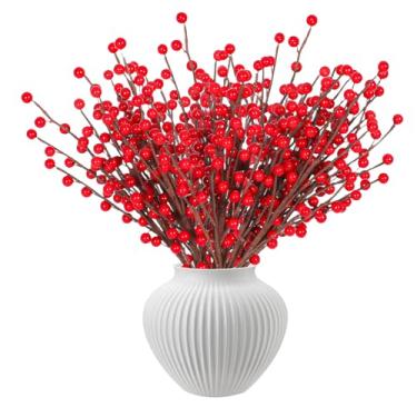 Imagem de Breeze Touch Pacote com 10 hastes artificiais de frutas vermelhas, palitos de frutas vermelhas de 32 cm, galhos artificiais de azevinho para decoração de árvore de Natal, decoração de casa de férias e