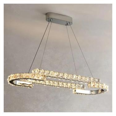 Imagem de Lustre de cristal LED de luxo moderno para sala de estar, quarto, sala de jantar, cozinha, anel redondo, lâmpada cromada prateada, luz pendente, lâmpadas de lustre