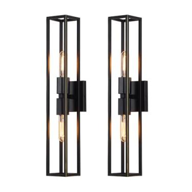 Imagem de Pacote com 2 arandelas de parede modernas com estrutura de metal, luminária retangular de parede de fazenda, luminária de parede industrial para cima e para baixo, luminária de banheiro vint