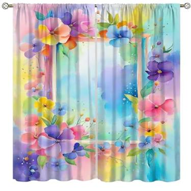 Imagem de Cortinas blecaute florais flores coloridas florais para casa, quarto, sala de estar, conjunto de cortinas de janela escurecimento colorido, 2 painéis, 106 x 113 cm