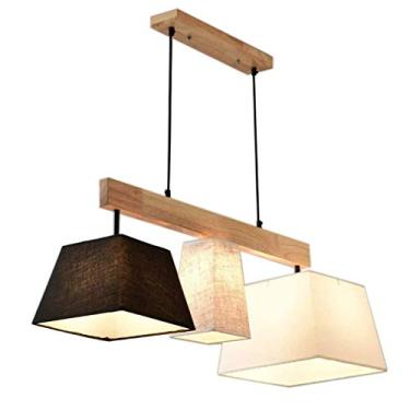 Imagem de E27 Vintage Luminária Pendente de Madeira Tecido Tecido Quadrado Design Luminária Pendente Moderna para Sala de Estar Elegante Sala de Jantar Sala de Jantar Estudo Lustre Rústico 3 Lâmpadas
