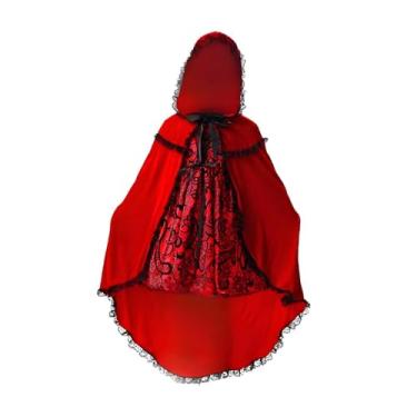 Imagem de Colaxi Fantasia de Chapeuzinho Vermelho para meninas, vestido cosplay de personagem, fofo, fantasia de Halloween e Natal para personagem de livro, 130cm