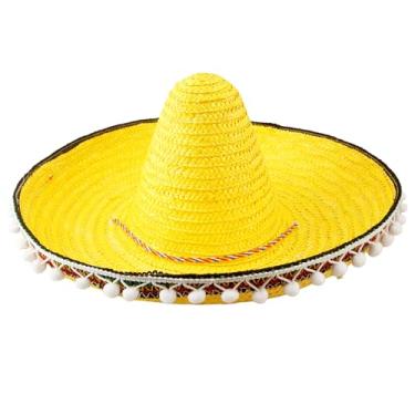 Imagem de Swakuta Chapéu sombrero mexicano gigante de palha multicolorido chapéu sombrero grande cinco de maio faixa de cabeça para fantasia mexicana (conjunto amarelo-1)