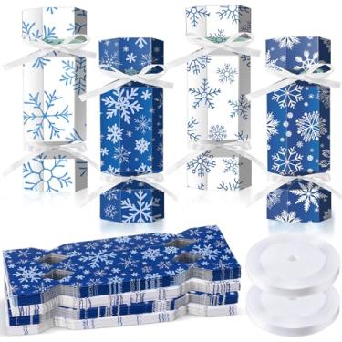 Imagem de Spakon Kit de 60 biscoitos sem encaixe, lembrancinhas de mesa para presente de decoração de jantar (flocos de neve azuis e brancos)