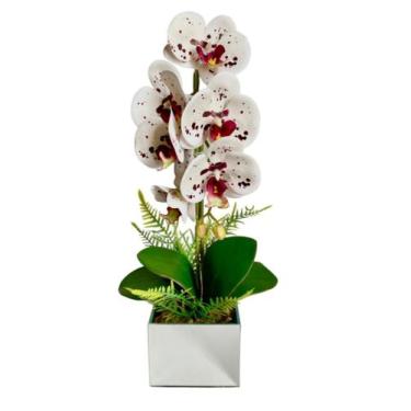 Imagem de Arranjo Artificial de Orquidea Dupla Tigre Siliconada no Vaso de Vidro