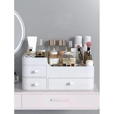 Imagem de Caixa Organizadora De Maquiagem Mesa Escritório Multifuncional Com Gavetas E Espaço Ajustável(Branco 34x22x15cm G)