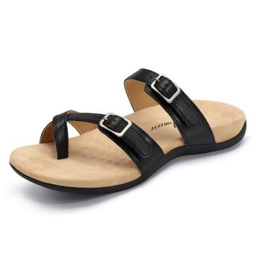 Imagem de Sandálias ortopédicas Athlefit para mulheres com suporte de arco preta